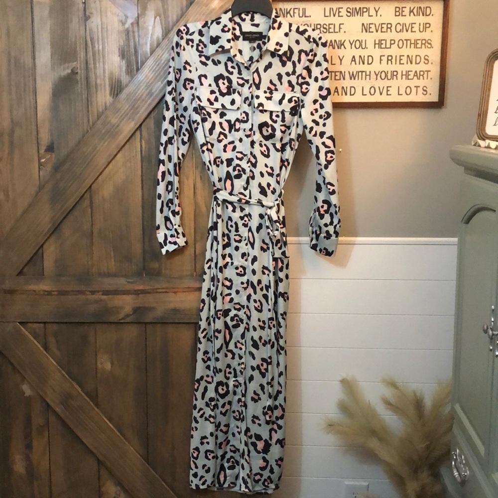 NWOT David Lerner New York Lola Safari Animal Print Maxi Shirt Dress in XSmall.